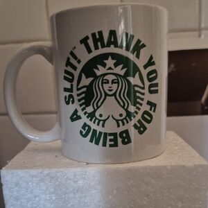 White and Green Graphic Ceramic Mug - Thank You Design